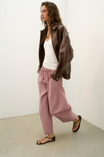 Pantalon coupe barrel à taille élastique