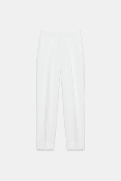 Pantalon à plis avec revers au bas