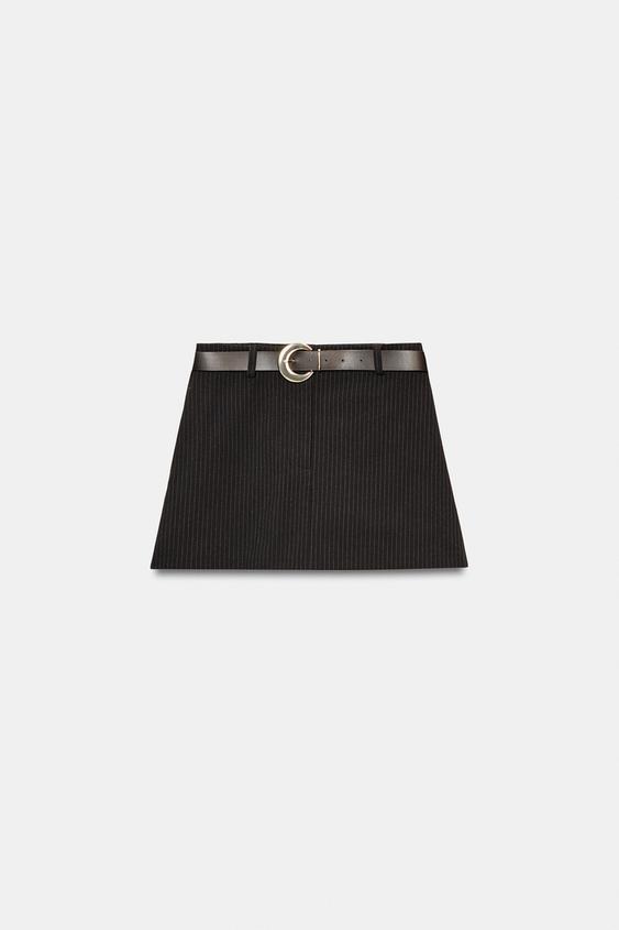 Jupe-culotte à ceinture et fines rayures