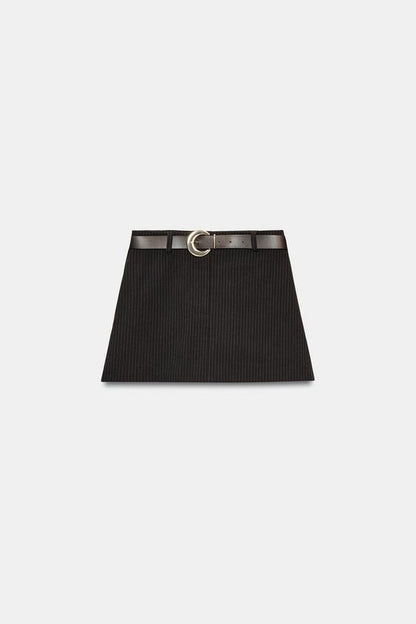 Jupe-culotte à ceinture et fines rayures