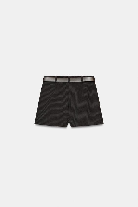 Jupe-culotte à ceinture et fines rayures