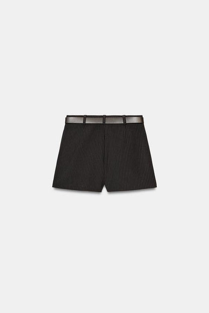 Jupe-culotte à ceinture et fines rayures