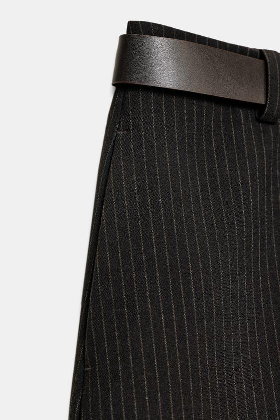 Jupe-culotte à ceinture et fines rayures