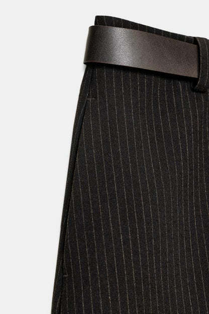 Jupe-culotte à ceinture et fines rayures