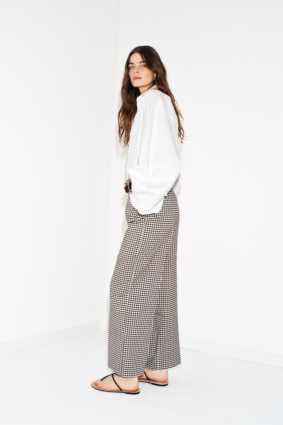 Pantalon droit à carreaux vichy avec ceinture