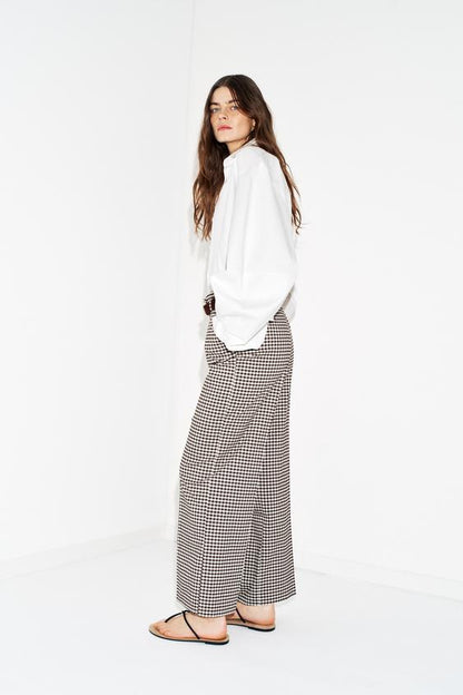 Pantalon droit à carreaux vichy avec ceinture