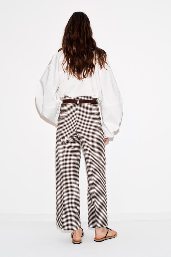 Pantalon droit à carreaux vichy avec ceinture