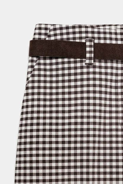 Pantalon droit à carreaux vichy avec ceinture