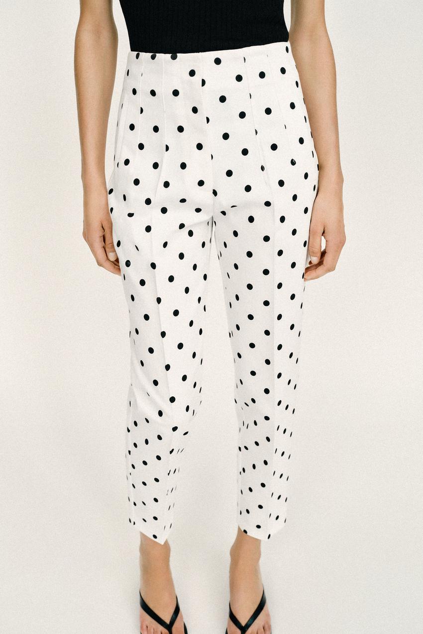 Pantalon taille haute à pois