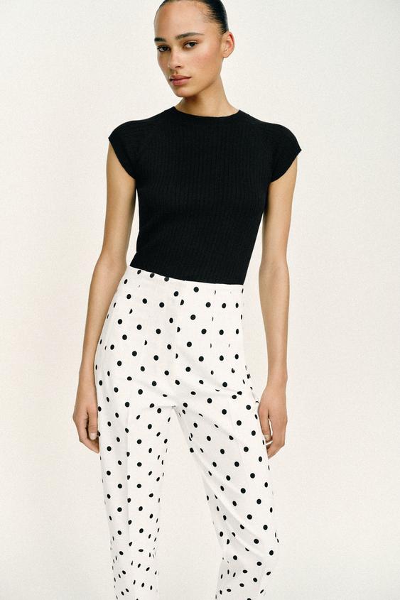 Pantalon taille haute à pois