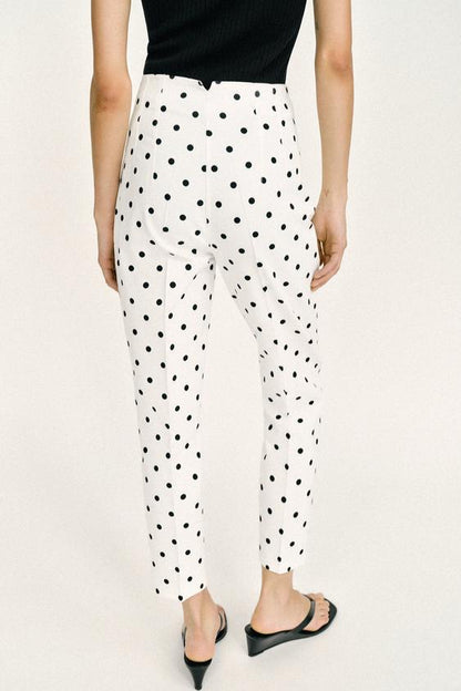 Pantalon taille haute à pois
