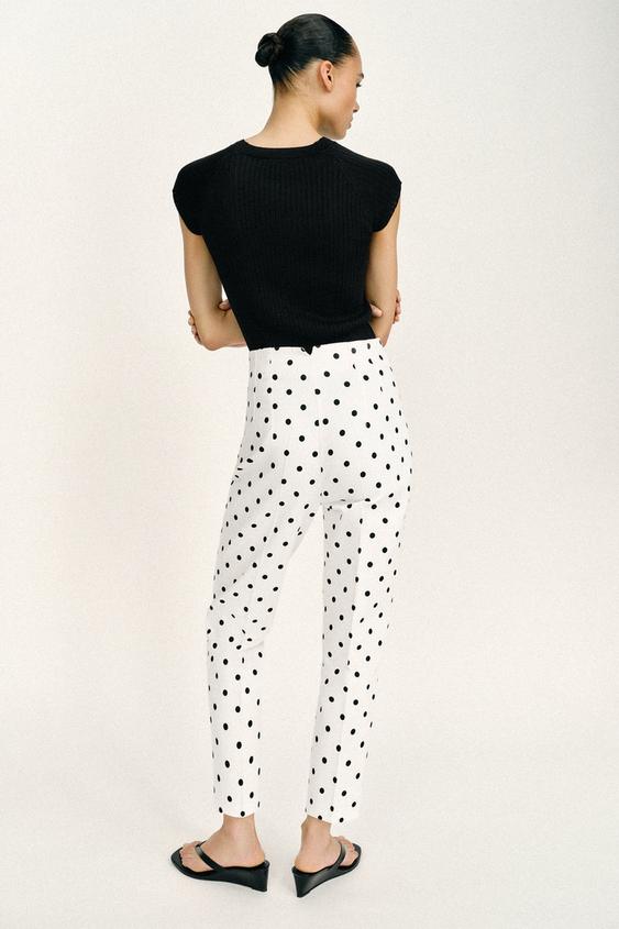 Pantalon taille haute à pois