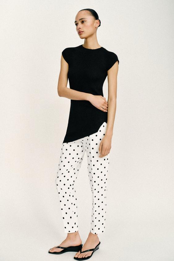 Pantalon taille haute à pois
