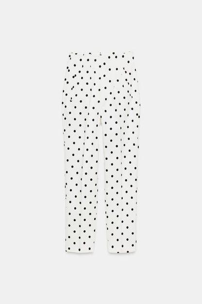 Pantalon taille haute à pois