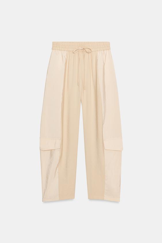 Pantalon coupe barrel contrasté