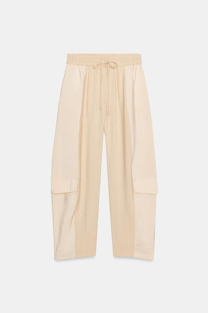 Pantalon coupe barrel contrasté