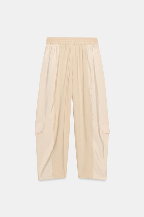 Pantalon coupe barrel contrasté