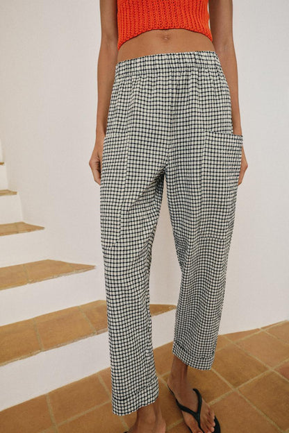 Pantalon à taille élastique à carreaux