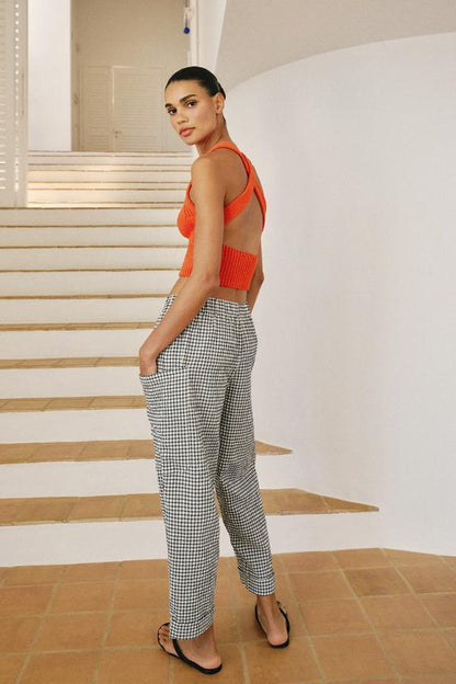 Pantalon à taille élastique à carreaux