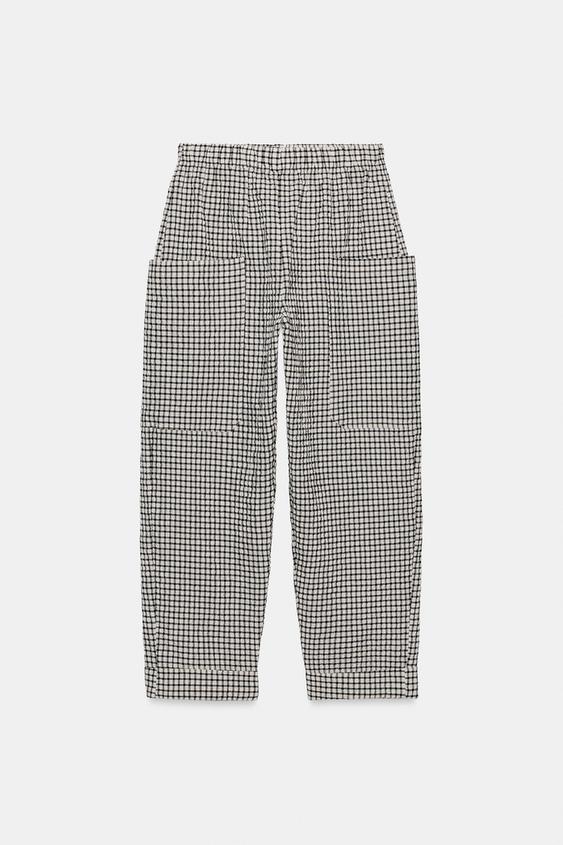 Pantalon à taille élastique à carreaux