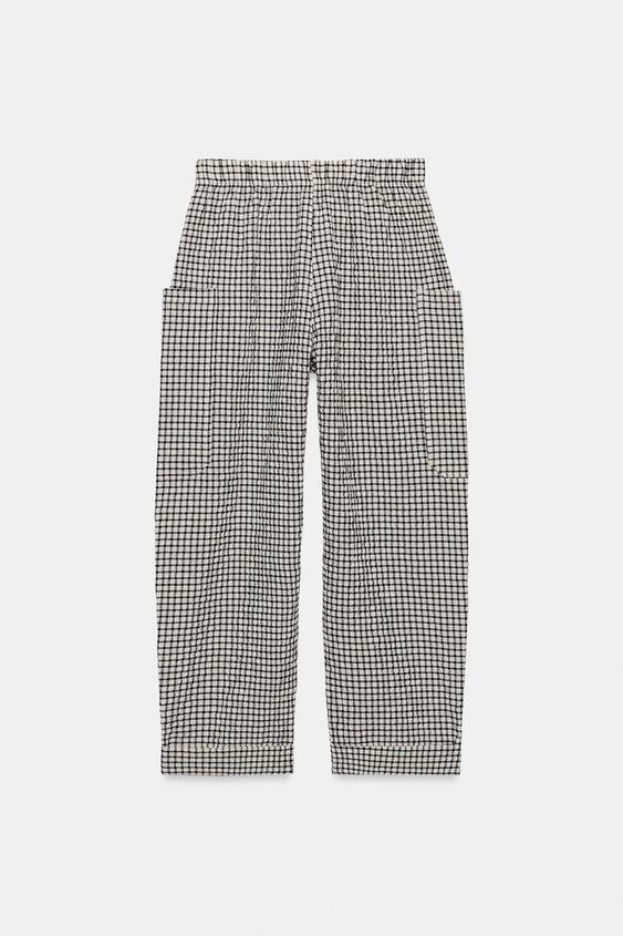Pantalon à taille élastique à carreaux