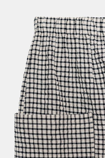 Pantalon à taille élastique à carreaux