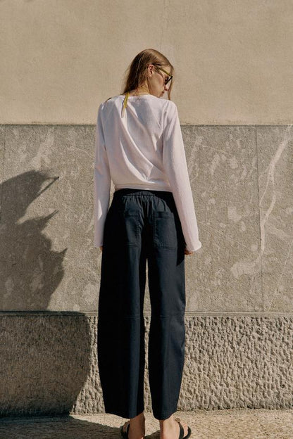 Pantalon coupe barrel en popeline