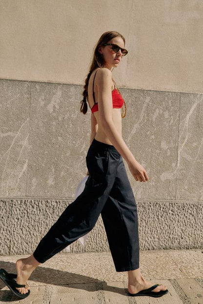 Pantalon coupe barrel en popeline
