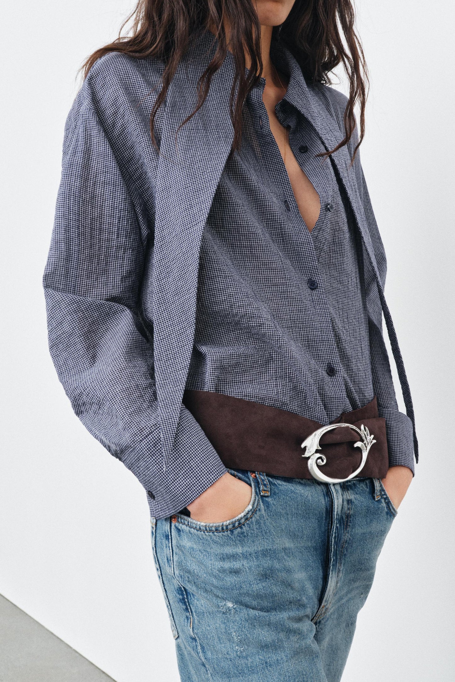 Ceinture 100 % cuir suédé à boucle organique