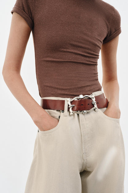 Ceinture 100 % cuir à boucle organique