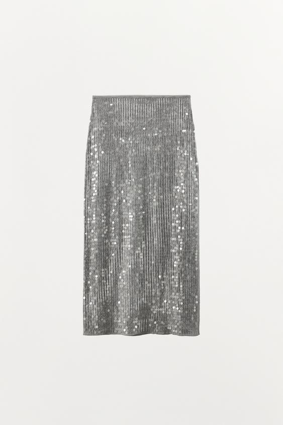 Jupe midi à sequins et fente
