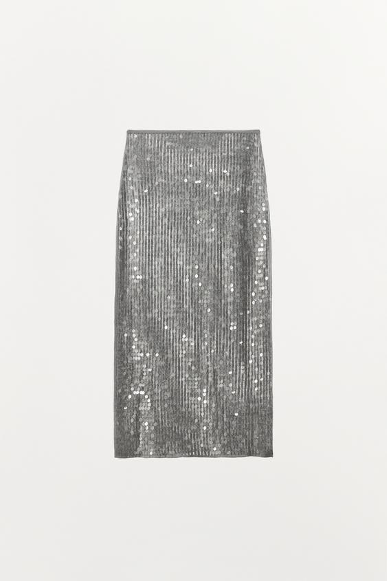 Jupe midi à sequins et fente