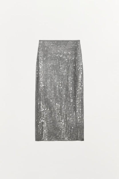 Jupe midi à sequins et fente