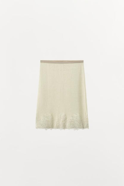Jupe midi en maille et dentelle brodée