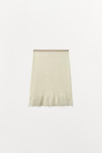 Jupe midi en maille et dentelle brodée
