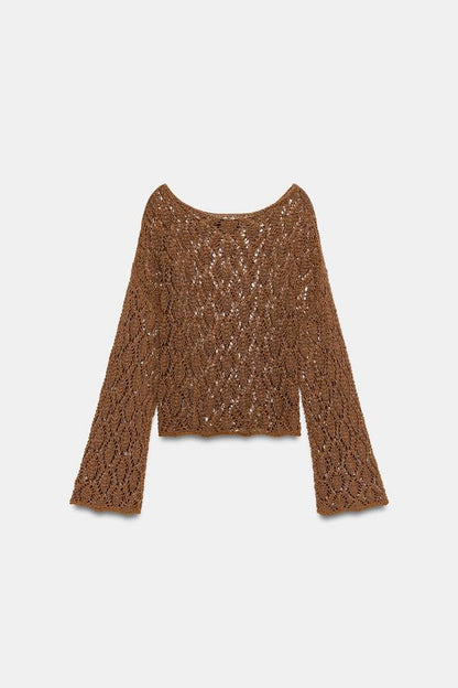 Pull en maille ajourée à manches évasées