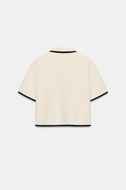 Veste en maille à manches courtes à passepoils contrastés