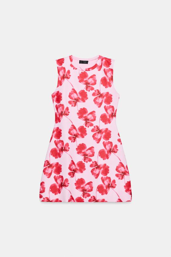 Robe mini en maille jacquard à fleurs
