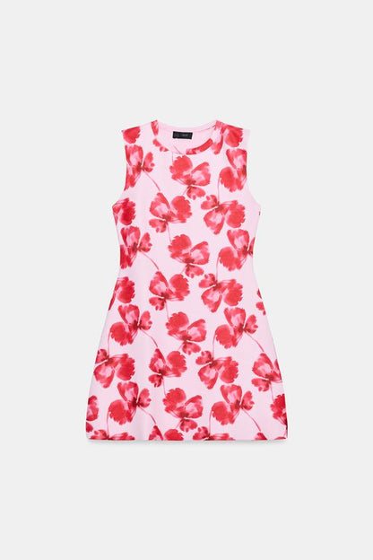 Robe mini en maille jacquard à fleurs