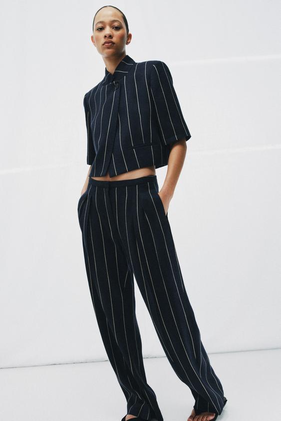 Pantalon à rayures en lin ZW Collection