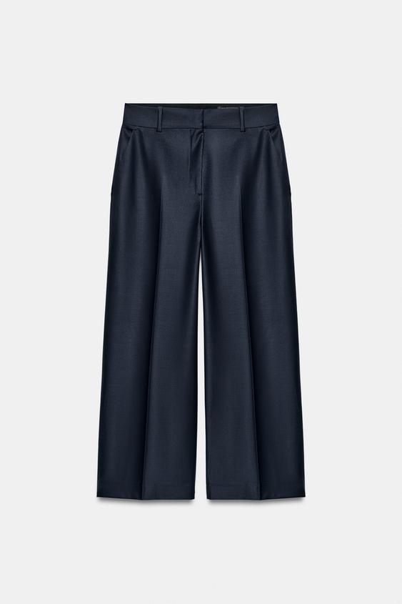 Pantalon en mélange de laine à rayure et pli marqué ZW Collection