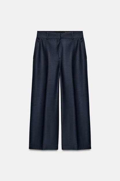 Pantalon en mélange de laine à rayure et pli marqué ZW Collection