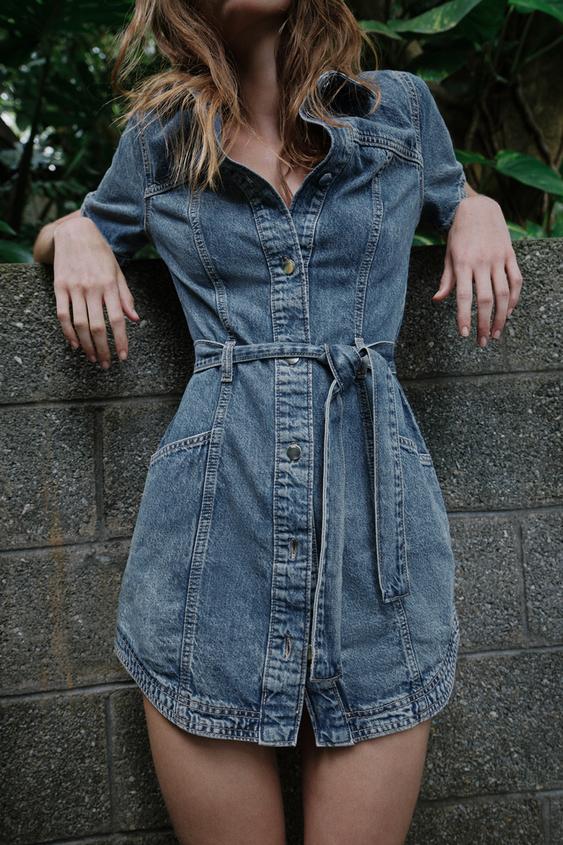 Robe Z1975 mini en denim avec ceinture
