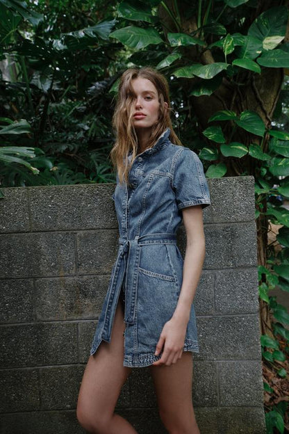 Robe Z1975 mini en denim avec ceinture