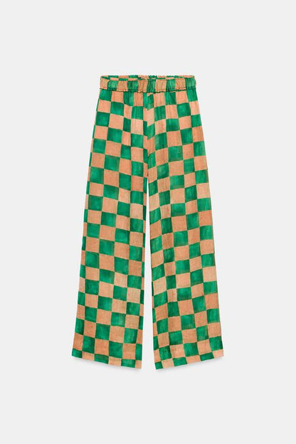 Pantalon palazzo en ramie à carreaux ZW Collection