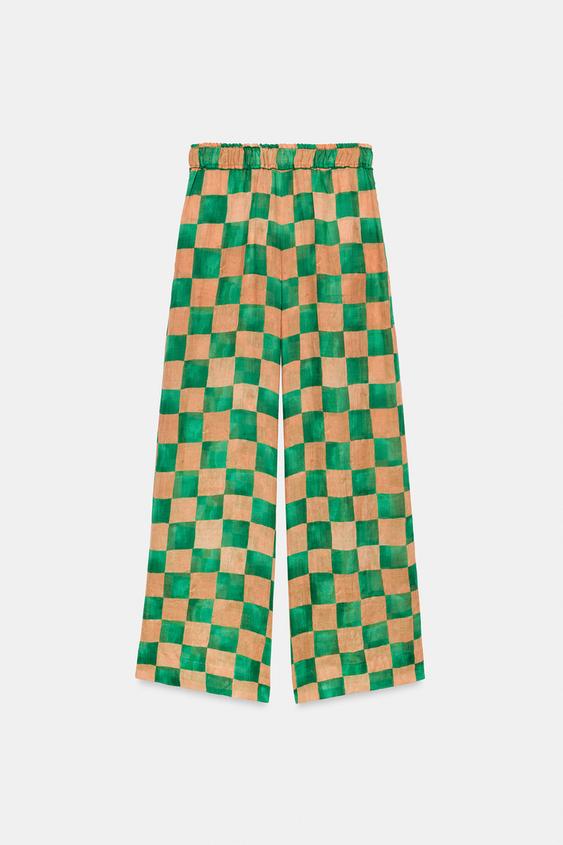 Pantalon palazzo en ramie à carreaux ZW Collection