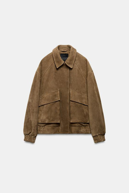 Veste oversize en cuir suédé ZW Collection Édition limitée