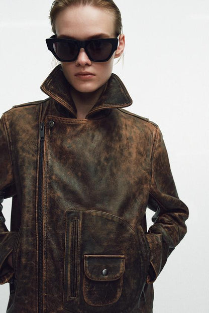 Veste biker 100 % cuir ZW Collection Édition limitée