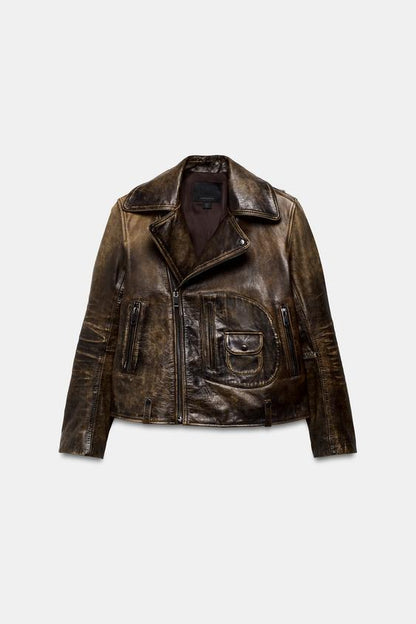 Veste biker 100 % cuir ZW Collection Édition limitée