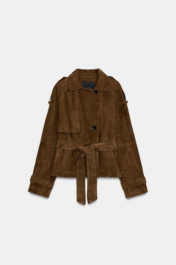 Trench court 100 % cuir suédé ZW Collection Édition limitée